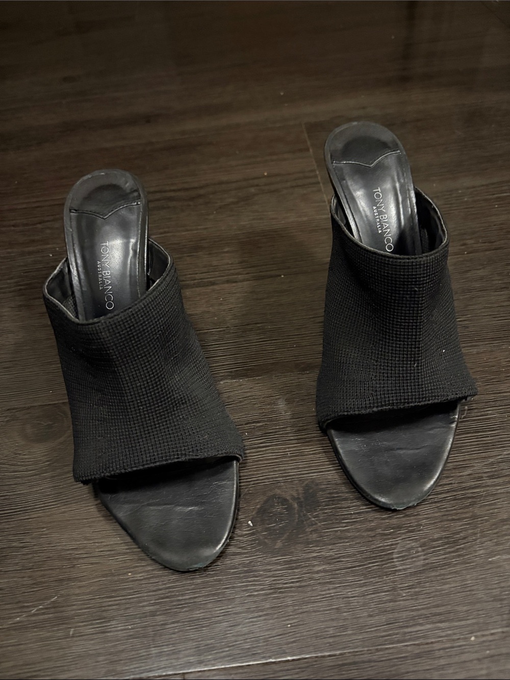 Tony Bianco Black Textured Open-Toe Mule